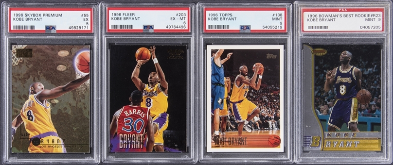 1996 Kobe Bryant PSA-Graded Rookie Card Collection (4 Different) Featuring 1996 Topps 